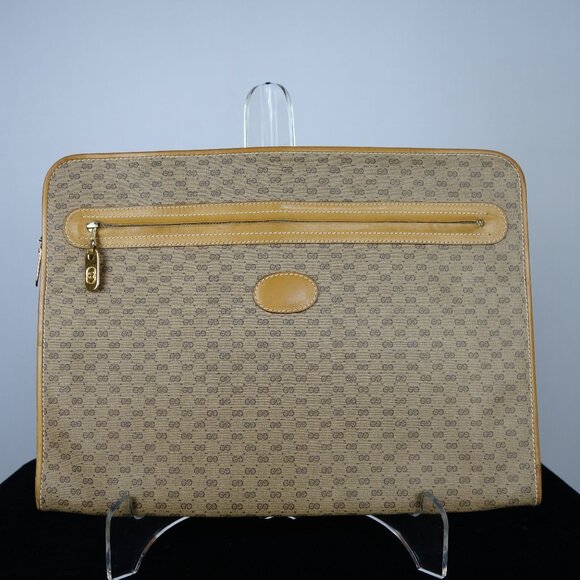 Vtg Gucci Micro GG Monogram Document Case Leather Trim Size 15.55 in x 11.41 in